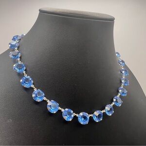 Extremely Rare Blue Glass Rivière Necklace w/ Silver Tone Setting